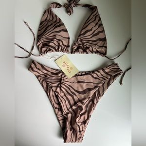 Aurelle swim bikini set NWT brown swirl top and bottom , both size medium